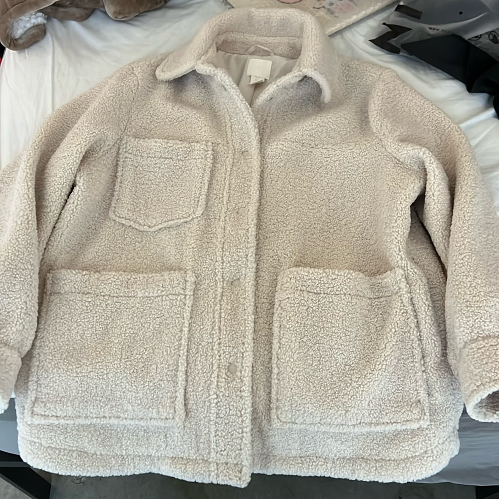 H&M cream sherpa jacket